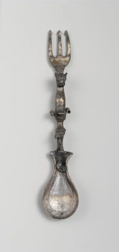 Roman silver spoon and small fork dating to the third century