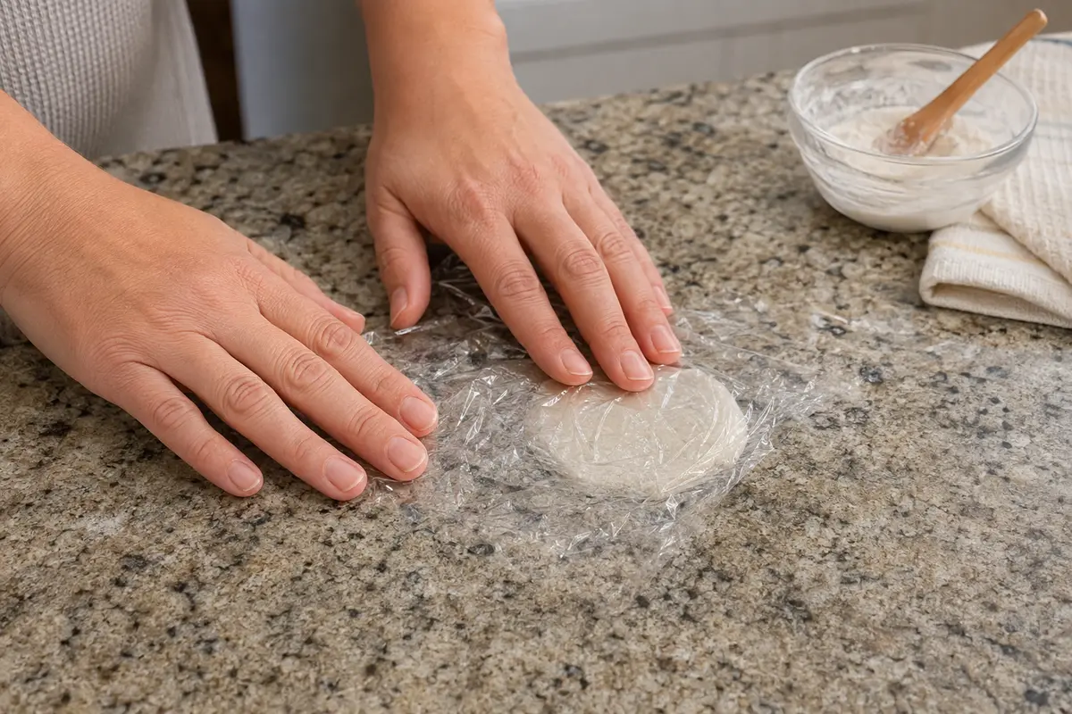 Applying a gentle poultice to an oil stain on a natural-stone countertop