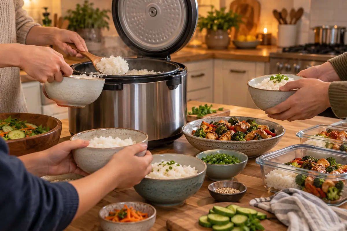 Family-size rice cooker serving a large batch of rice